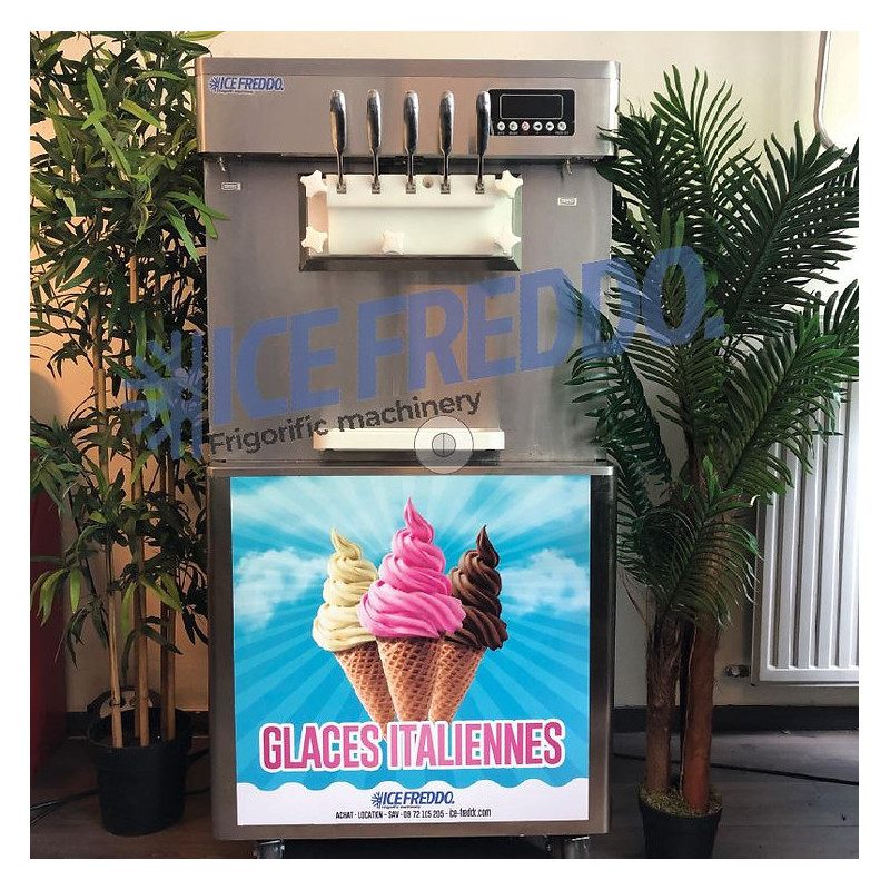 Nouveau Machine à Glace à l'Italienne sur Roulettes Torino - Cinq Manettes & 3 Goûts + 2 Mix - Ice Freddo