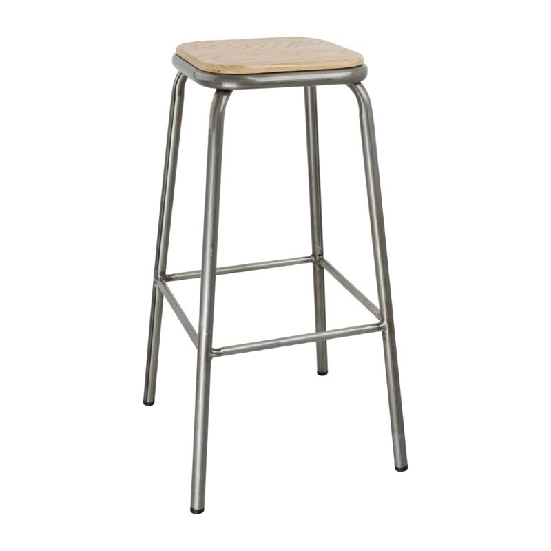 Tabouret Haut en Acier Galvanisé avec Assise en Bois (Lot de 4) - Bolero