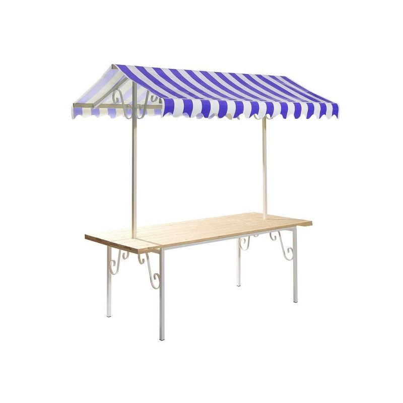 Etal de Marché Bleu-Blanc Structure en Acier Thermolaqué Bâche PVC Ignifuge Plateau en Bois - VEBA