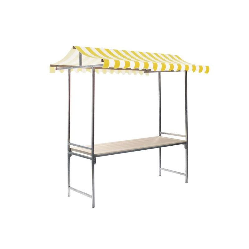 Etal de Marché Jaune-Blanc Structure en Acier Galvanisé Bâche PVC Ignifuge Plateau en Bois - VEBA